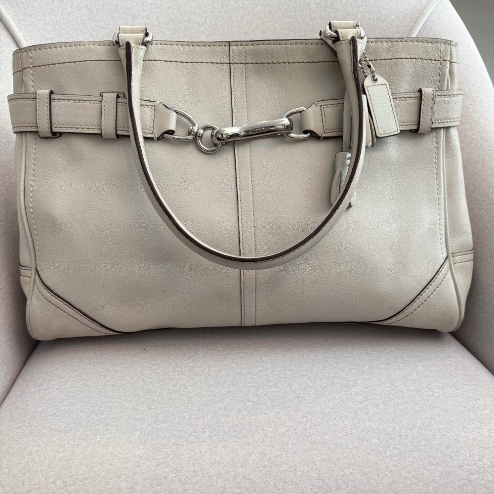 Vintage Coach Tote--White Leather